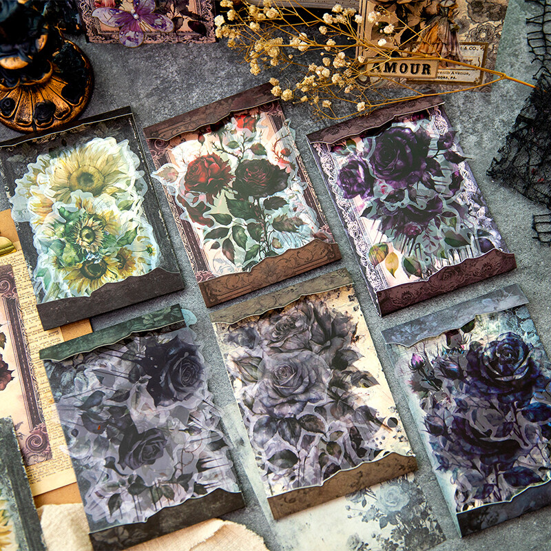 Vintage Rose Blooms Scrapbook Paper PET Stickers Junk Journals Album DIY Collage