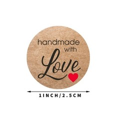 Vintage Kraft Handmade With Love Stickers – 1 Inch Self-Adhesive Gift, Baking