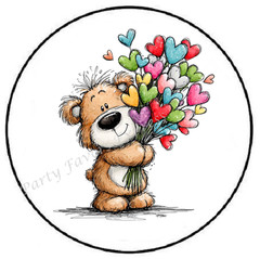 CARTOON BEAR HEART FLOWER BOUQUET ENVELOPE SEALS LABELS STICKERS PARTY FAVORS