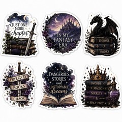 Fantasy Book Sticker Pack/Books/Dragons/Reader/Clear