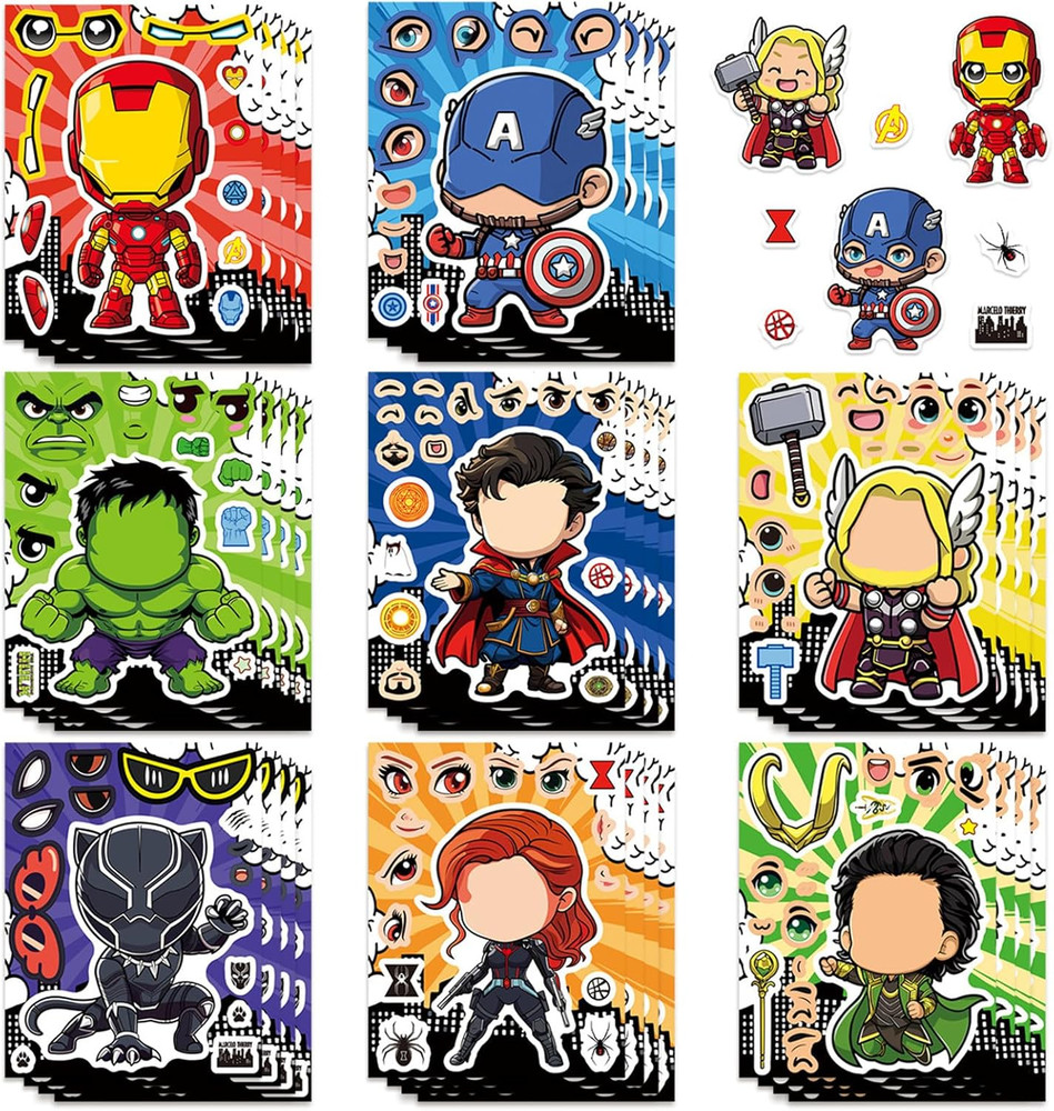 24 Sheets Make Your Own Superhero Stickers for Kids, Art Craft Party Supplies