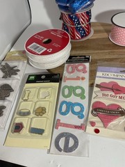 Craft Lot Ribbon, Scrapbook Stickers, Embellishments (F)