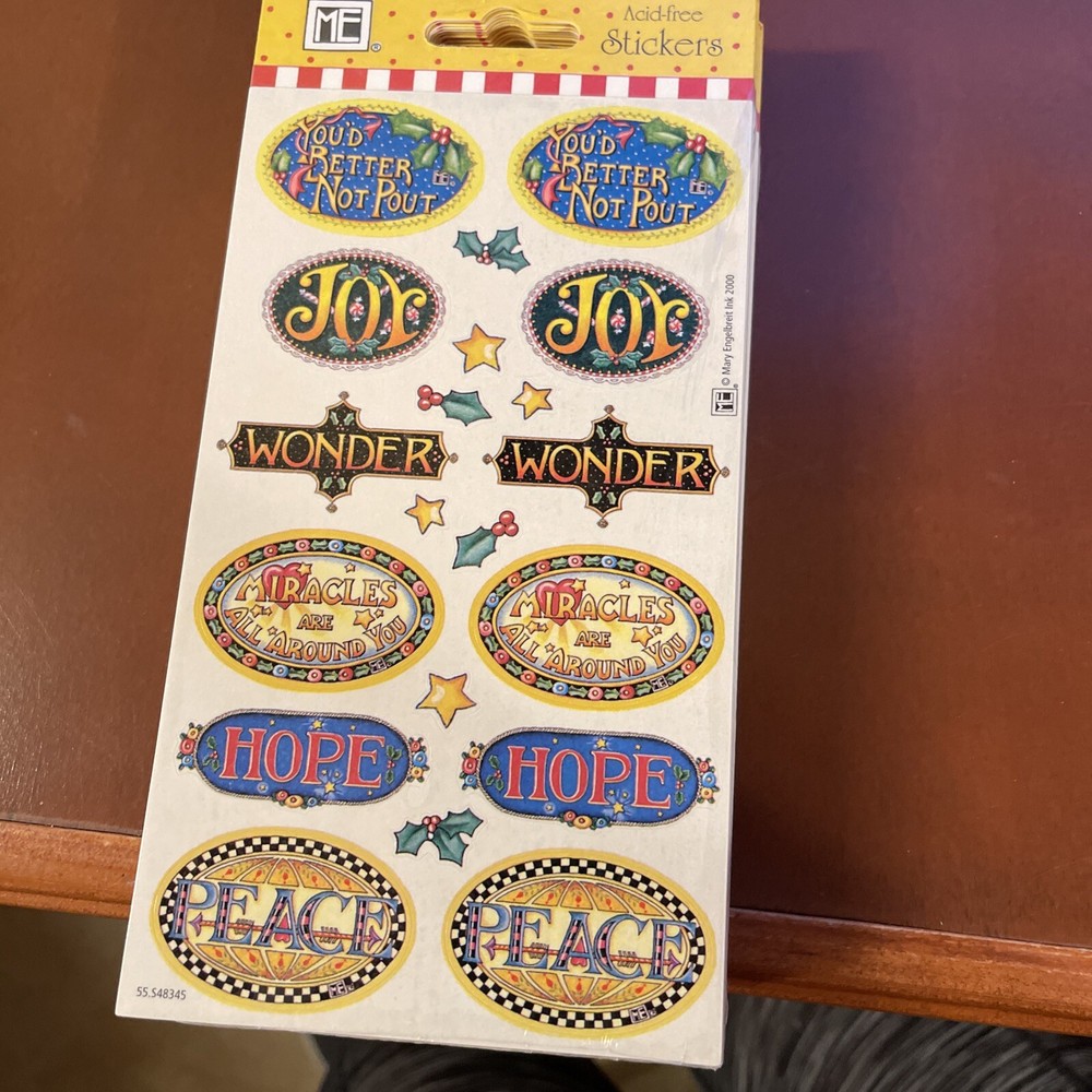 Mary Engelbreit Holdiay Christmas Stickers 1 pkg (2 Sheets) Joy Hope Peace