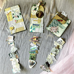 Set of 6 Handmade Junk Journal Scrapbook Embellished Tags Clusters Supplies Gift