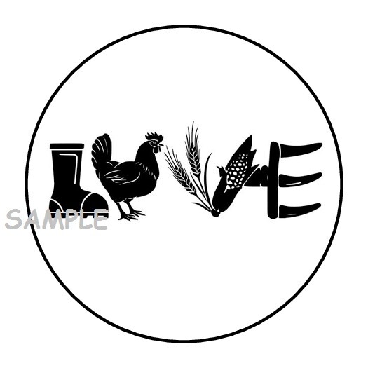 30 LOVE ENVELOPE SEALS LABELS STICKERS 1.5″ ROUND COUNTRY ROOSTER CORN GIFTS