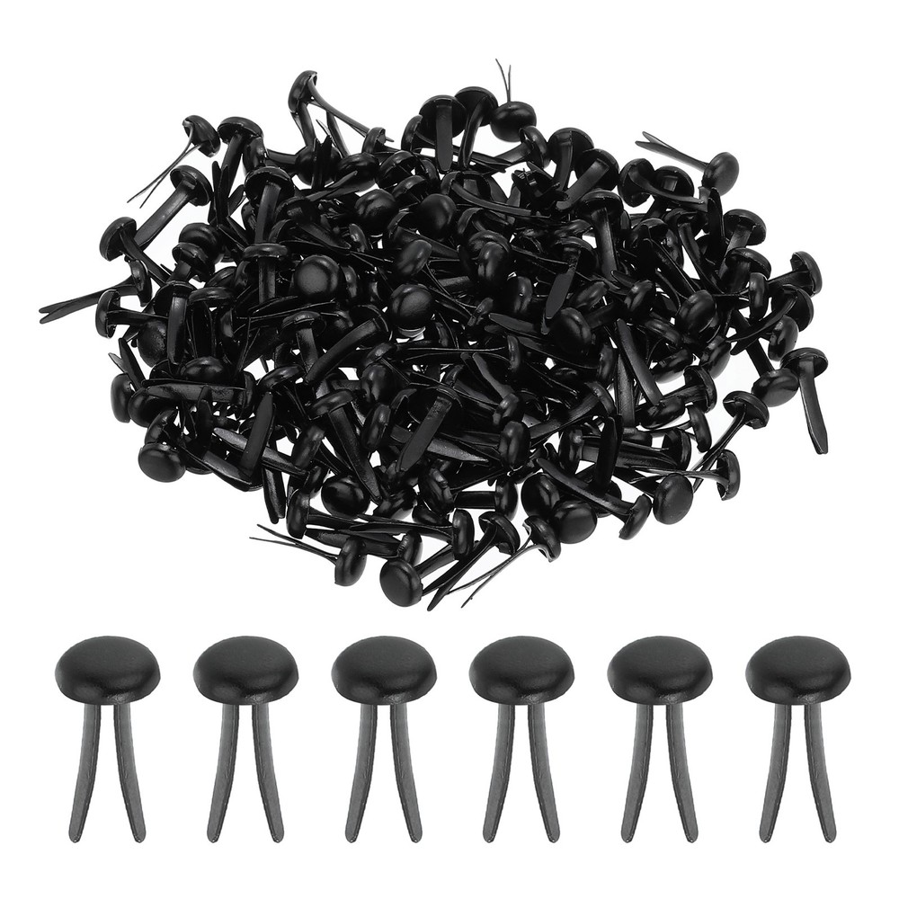 200 PCS Paper Brass Fasteners Split Pins Pastel Mini, Black, 4.5 x 8 mm