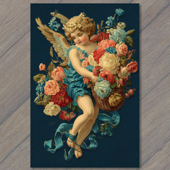 STICKER Angel Cherub Floral Basket Heavenly Romantic Classic
