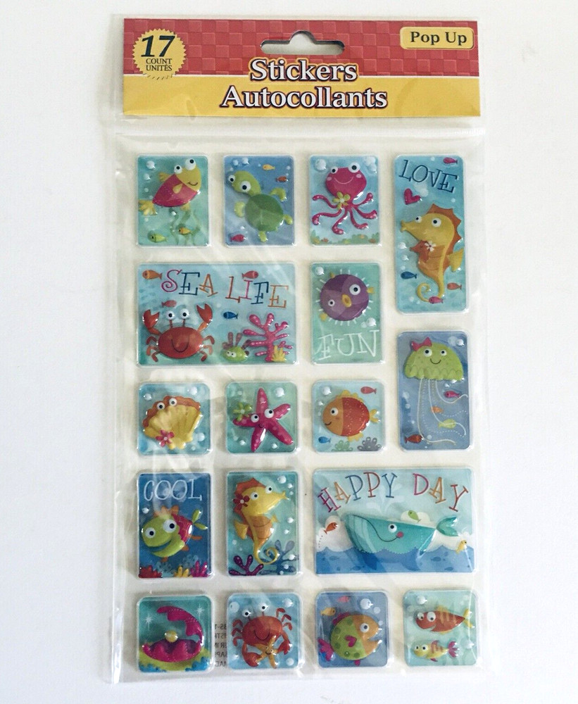 Autocollants Pop Up Sticker Turtles, Fish, Starfish, seahorse Stickers ST-345
