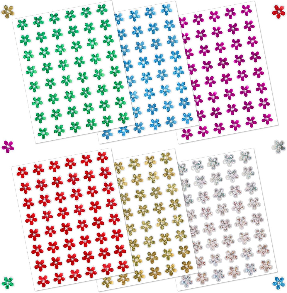 1440Pcs 6 Colors Holographic Glitter Flowers Stickers 0.6″, Sparkly Stickers …