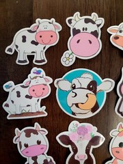 STICKERS x 10 Happy Cow Face Standing Sitting Strawberry Baby Flower JH23