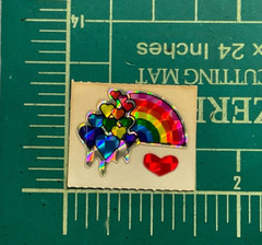 Vintage BJ ‘on the roll’ Sm Stickers Unicorn Rainbow Hearts Prism Kitten Balloon