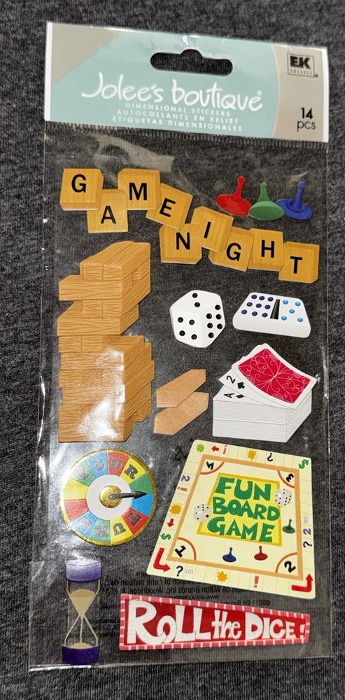 VERY RARE Jolee’s Family Game Night Board Games Cards Dice Scrapbooking Stickers