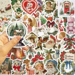 50 PACK OLD CHRISTMAS Retro Vintage Santa Angel Wreath Festive Sticker Lot
