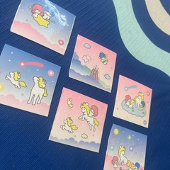 Vintage 80s Sanrio Stickers, Little Twin Stars 6 Pages From Booklet, Unicorns