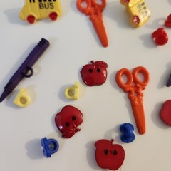UNUSED Decorative Buttons SCHOOL BUS APPLE NUMBERS Crafts Sewing Scrapbook