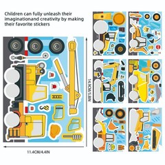 16PCS Cartoon Engineering Car Puzzle Stickers Luggage Make A Face Notebook Puzzl