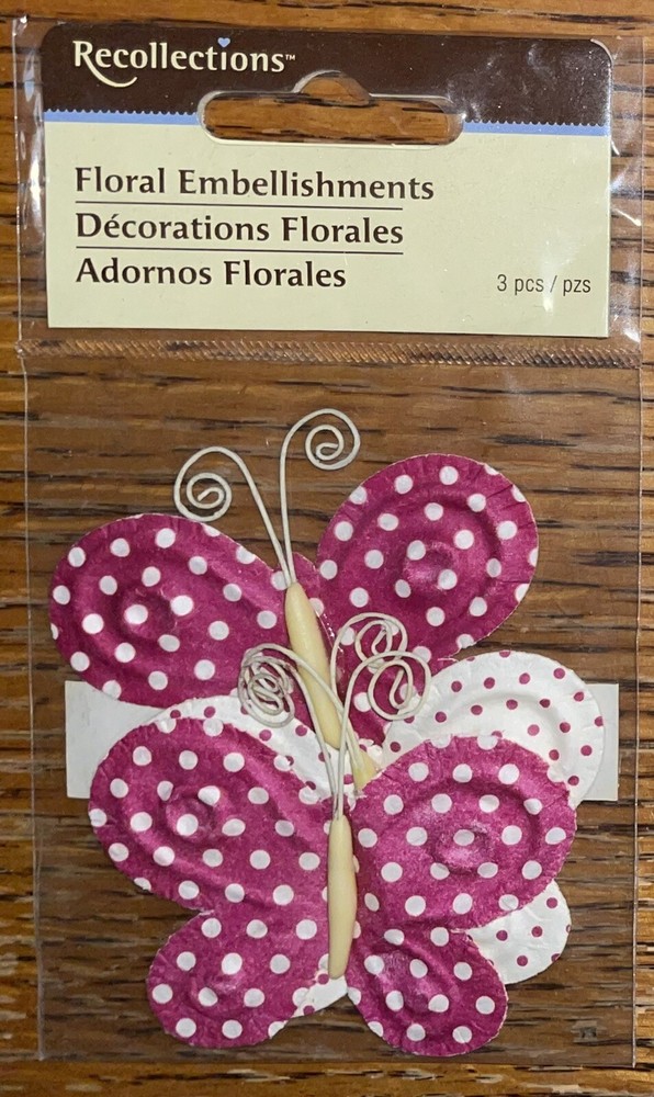 Recollections Pink White Polkadot Butterfly Butterflies Floral, Scrapbook Embell