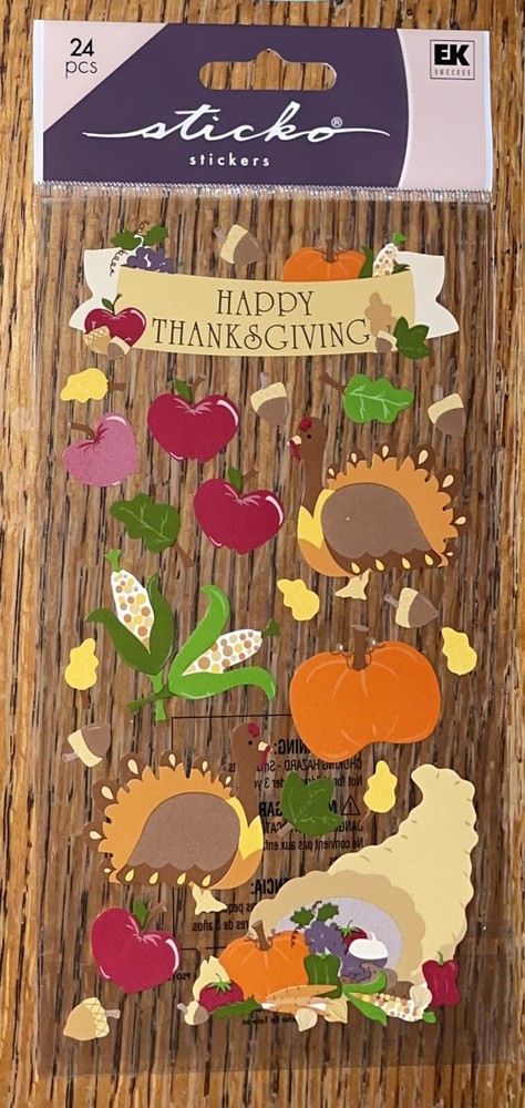 Sticko Vellum Happy Thanksgiving Turkey Apples Corn Harvest Leafs Acorn Stickers