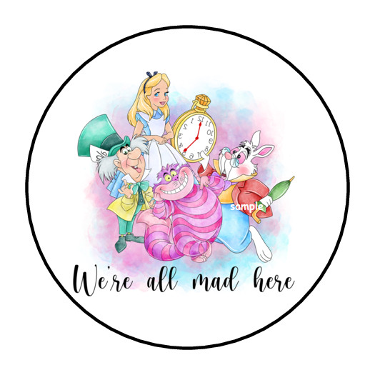 30 ALICE IN WONDERLAND STICKERS ENVELOPE SEALS LABELS 1.5″ ROUND PARTY FAVORS