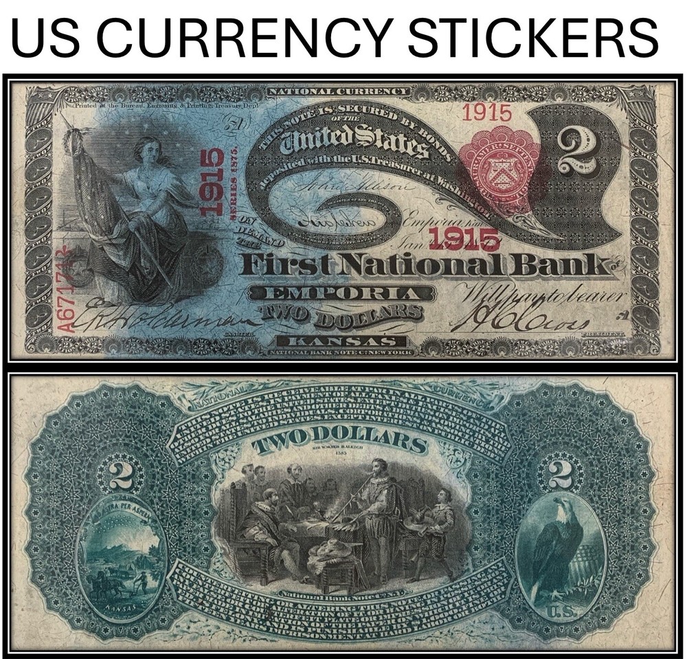 $2 Two Dollar 1875 National Bank Note (US CURRENCY STICKERS)
