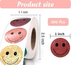 Glitter dot Smiley face Stickers,Foil Shiny Happy Face Stickers for Kids Reward,