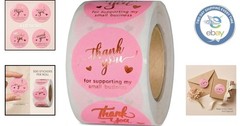 Self-Adhesive 1.5 Inch Pink & Rose Gold Thank You Stickers for Small Business