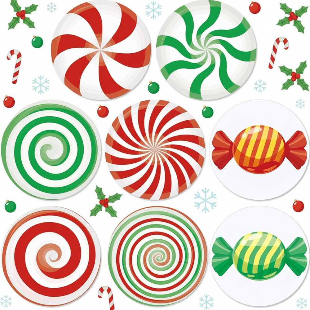 360 Pcs Christmas Candy Stickers 2 Inch Peppermint Christmas Envelope Seal Stick