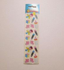 SandyLion Stickers Lot 1 Strip NIP ~ Mylar Baby Girl Rattle Booties Bottles ~
