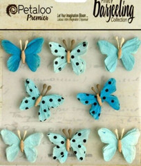 BUTTERFLY Mix TEAL BLUE Printed 8 Teastained Paper 20-25mm Darjeeling PetalooDB