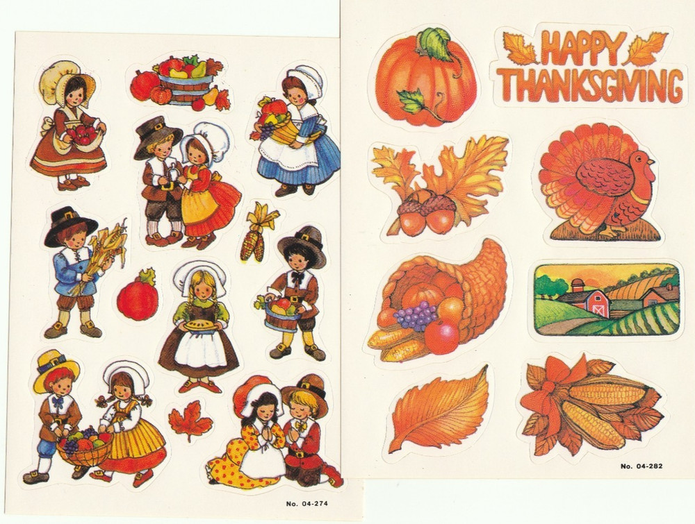 Vintage Paper Art Thanksgiving Stickers two sheets 1980’s Exc Condition