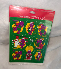 New Vintage Sealed 1993 Hallmark Barney The Dinosaur Holiday Christmas Stickers
