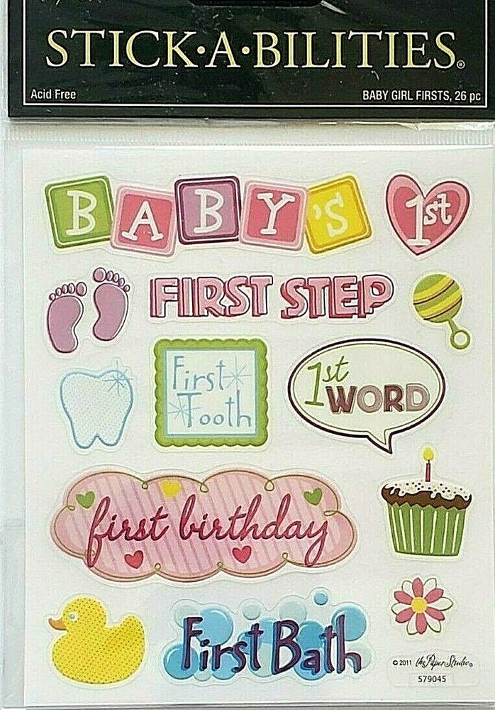 THE PAPER STUDIO Stickabilities BABY GIRL FIRSTS Stickers – 26 pcs