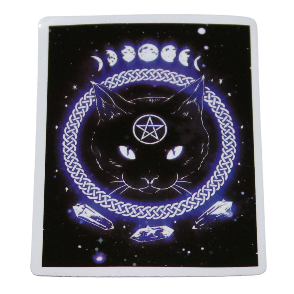 Moon Phase Crystal Pentagram Celestial Purple Cat Rectangle Card Sticker