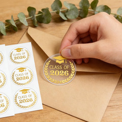 Graduation Stickers, 144PCS Class of 2026 Stickers, 1.6» Gold Foil Graduation E