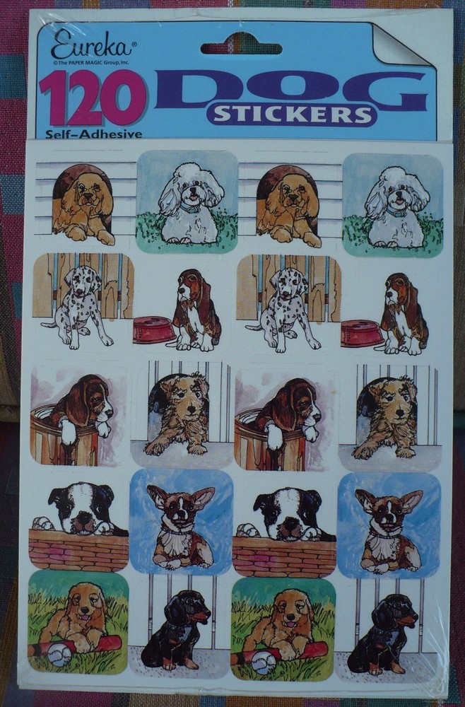 VINTAGE EUREKA DOG STICKERS 8 SHEETS 160 STICKERS NIP POODLES SPANIEL DALMATIAN
