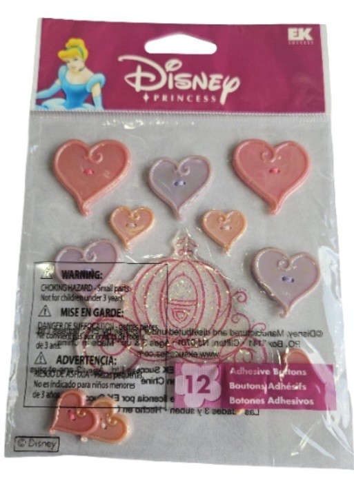 ek success disney heart adhesive buttons 3 sizes &cinderella carriage