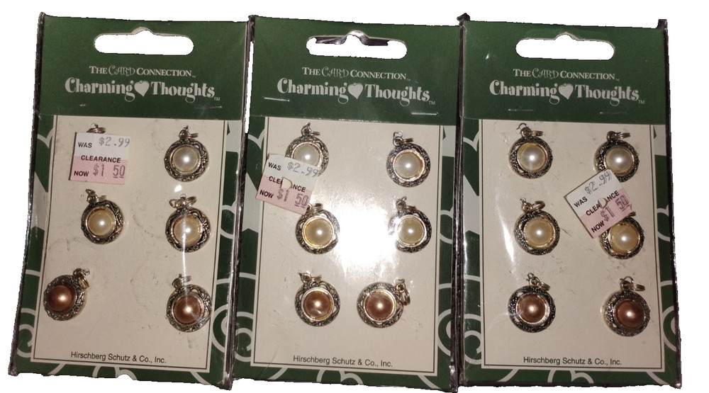 The Card Collection Charming Thoughts Button Pearl Charms 3 Pkg NTW