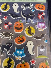 Vintage Halloween Stickers Puffy Ghost Black Cat Pumpkin Witch Spider Owl Bone