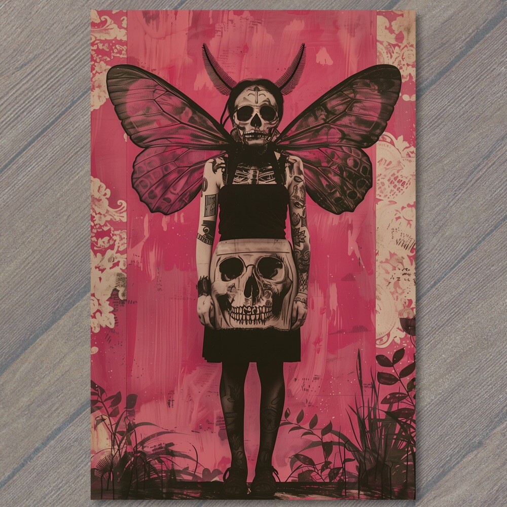 STICKER Girl Death Moth Goth Weird Creepy Pink Tattoos Nightmare Scary Unusual