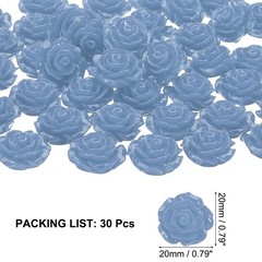 20mm Rose Flower Resin Cabochon, 30 Pcs Mini Rose Flower Resin, Denim Blue