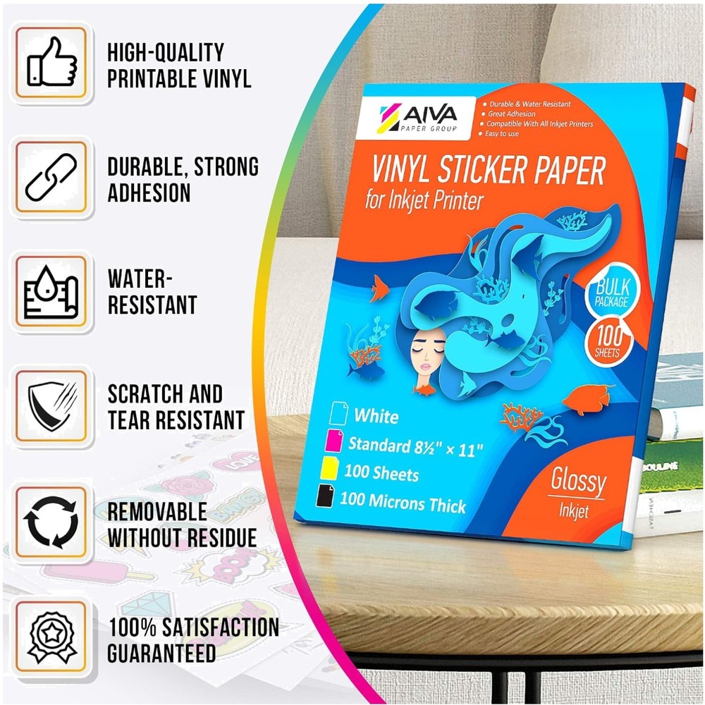 Waterproof Printable Vinyl Sticker Paper – 100 Sheets