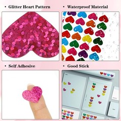 Heart Stickers, Glitter Heart Shaped Sticker, 780PCS, 7 Colors Small Foil Hea…