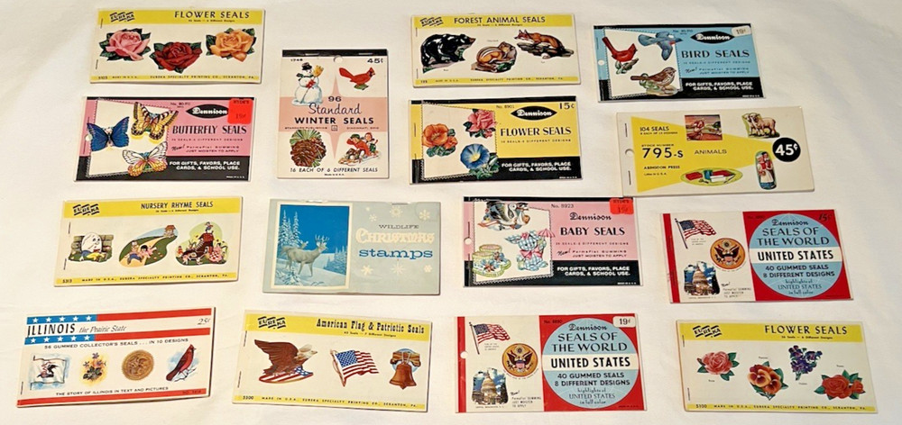 VTG 1960s Eureka, Dennison Gumming Seals Books Variety Themes Lot of 15