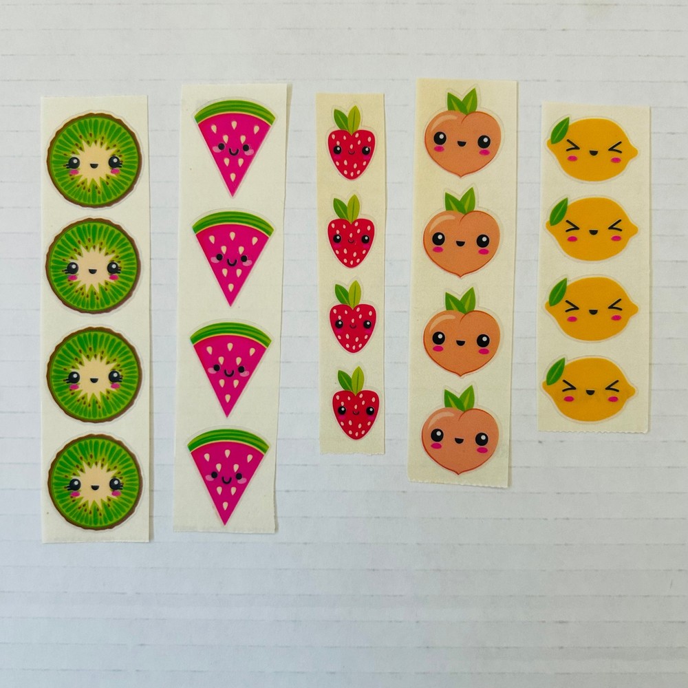 VINTAGE 1980s Stick n Sniff Scented Fruit Stickers KIWI WATERMELON PEACH LEMON