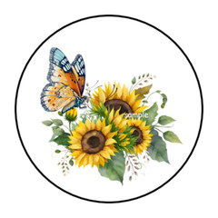 30 SUNFLOWERS & BUTTERFLY STICKERS ENVELOPE SEALS LABELS 1.5″ ROUND