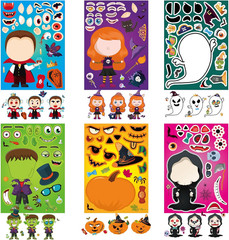 42 Sheets Halloween Stickers for Kids- Make Your Own Characters Mix and Match St