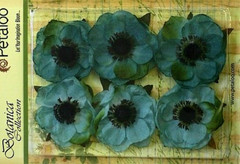 ANENOME Mix TEAL BLUE 6 Fabric Flowers 50-55mm with Black Centre Botanica Pet DA