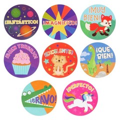 1200 Pcs 1.5 Inch Round Spanish Reward Stickers Roll for Kids Students Teachers