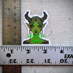 Haunted Active Spirit Demon Girl With Horns Shy Green Elf Sticker 1Pc