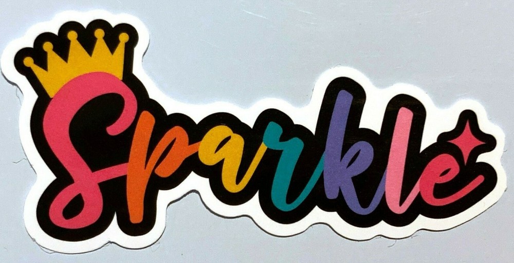 Sparkle Sticker w/ Crown Tiara Gradient Multi-Colors Decal Design Rainbow Small